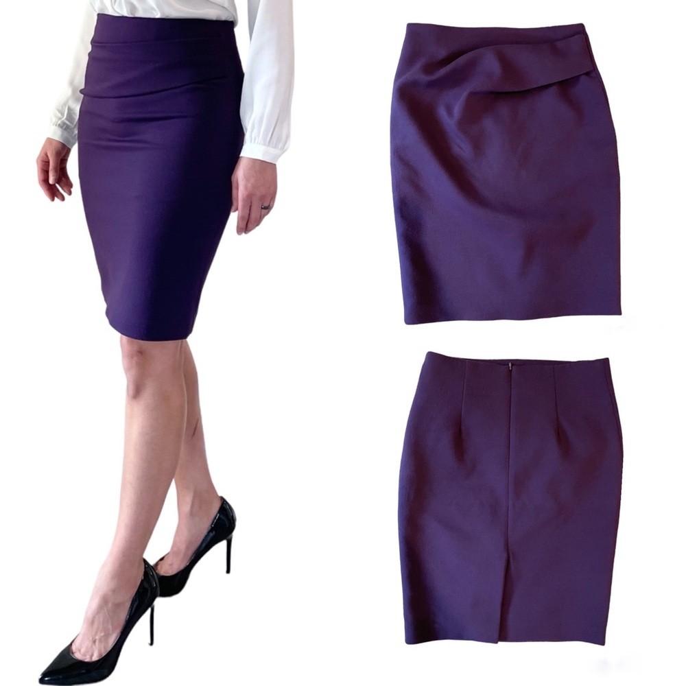 Designer purple ruched pencil skirt